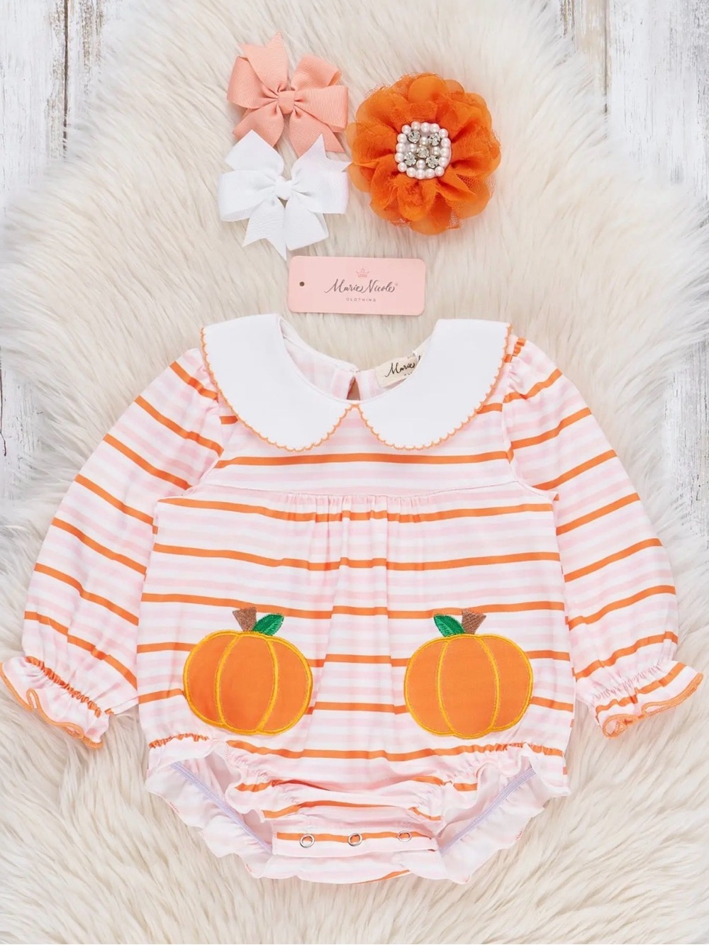 Peach & White Striped Pumpkin Baby bubble